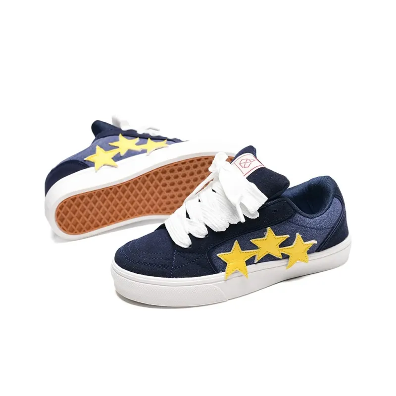 Medd Slip Resistant Cushioning Lightweight Breathable Low Top Skateboard Shoes Unisex Dark Blue Yellow Box-2