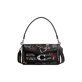 COACH Tabby Calfskin Shoulder Bag, Crossbody Bag, Handbag 26 Women's Silver & Black