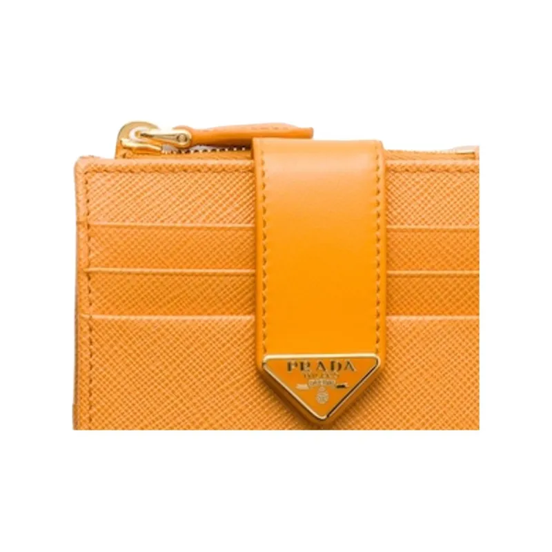 PRADA Saffiano Calfskin Wallet Trumpets Women's Amber-4