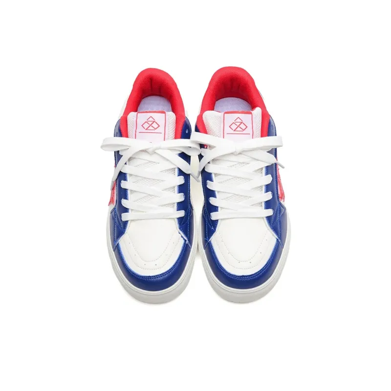 Medd Slip Resistant Lightweight Breathable Low Top Skateboard Shoes Unisex White Blue Red-3