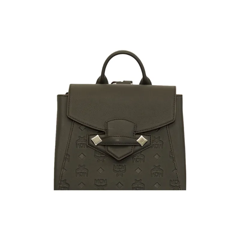 MCM Cow Leather Backpack Small Size Unisex Black-5