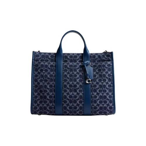 COACH Denim With Calfskin Tote Bag, Shopping Bag, Shoulder Bag, Handbag Large Size Men's Dark Blue