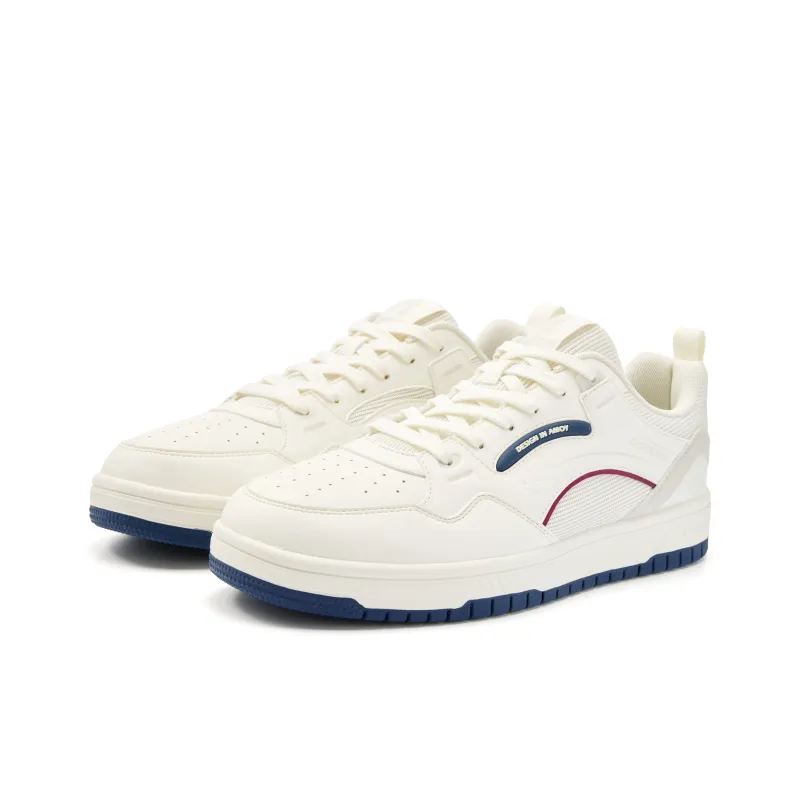 QIAODAN Anti Slip And Wear Resistant Breathable Low Top Skateboard Shoes Men's White Blue-2