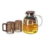 Round Fun Teapot 2100ML[Walnut Wood Lid]+Walnut Wood Handle Cup 2 Pack