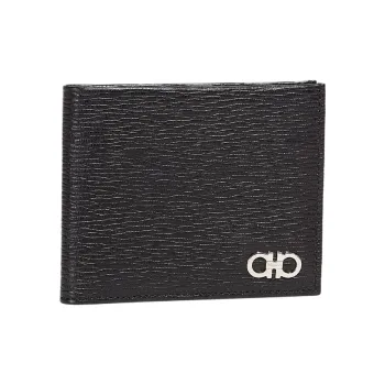 FERRAGAMO GANCINI Calfskin Wallet Men's Black