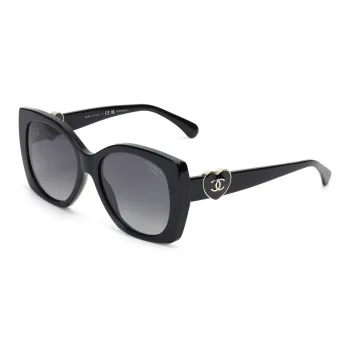 CHANEL Acetate Irregular Shape Sunglasses Women's Black