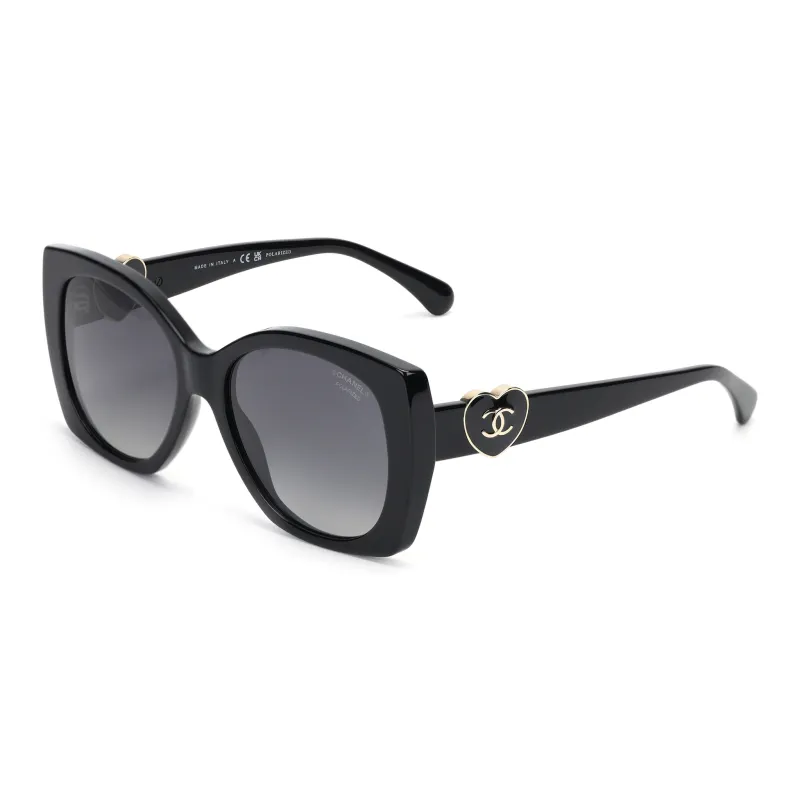 CHANEL Acetate Irregular Shape Sunglasses Women's Black-0