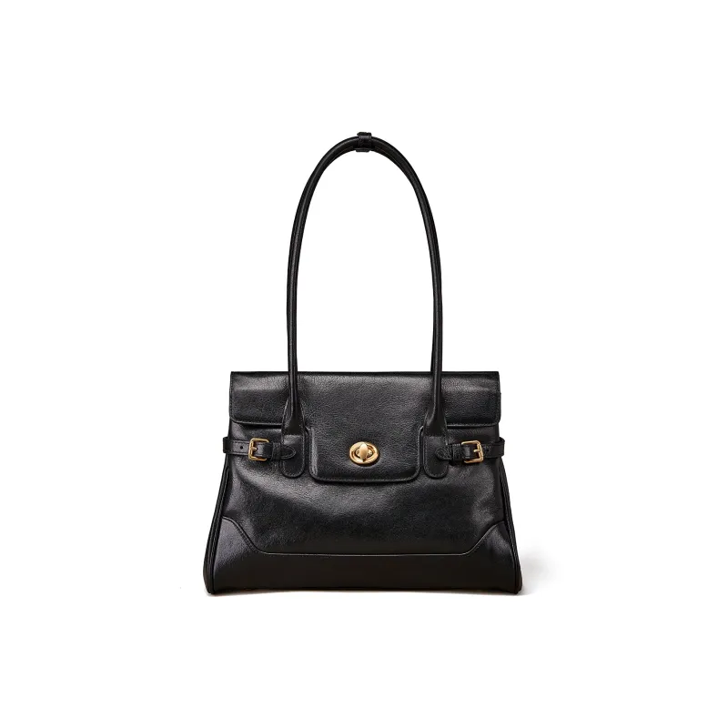 KAISER Top Grain Vegetable Tanned Cow Leather Shoulder Bag Regular Women's Coffee/Black-4
