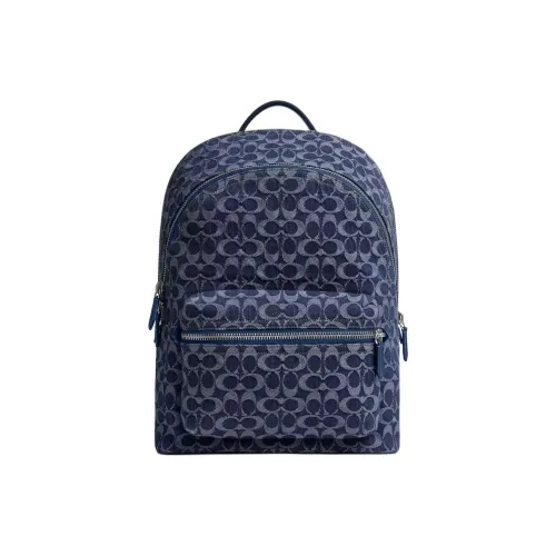 COACH Charter Denim With Calfskin Backpack Large Size Men's Dark Blue