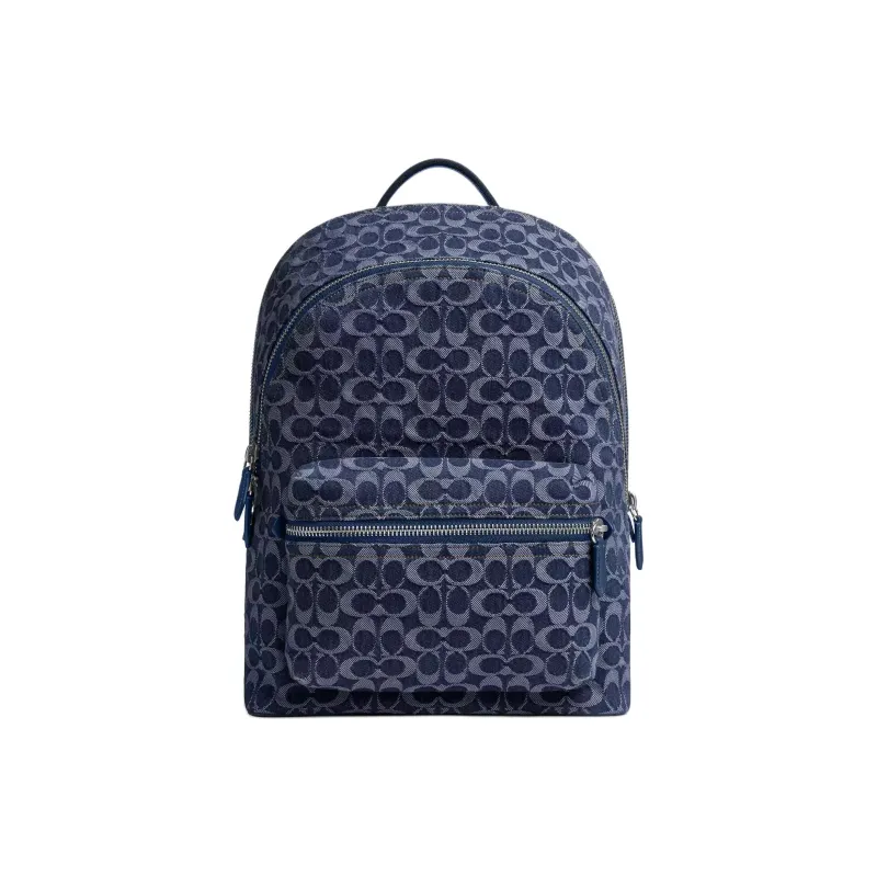 COACH Charter Denim With Calfskin Backpack Large Size Men's Dark Blue-0