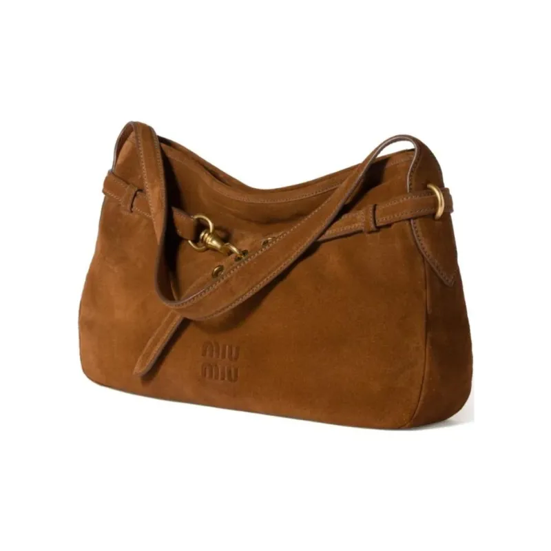 MIU MIU Aventure Lambskin Shoulder Bag Women's Camel Brown-1