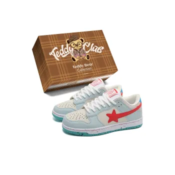 Teddy Bear Collection Coverage Anti Slip And Wear Resistant Lightweight Low Top Skateboard Shoes Unisex Cyan Red