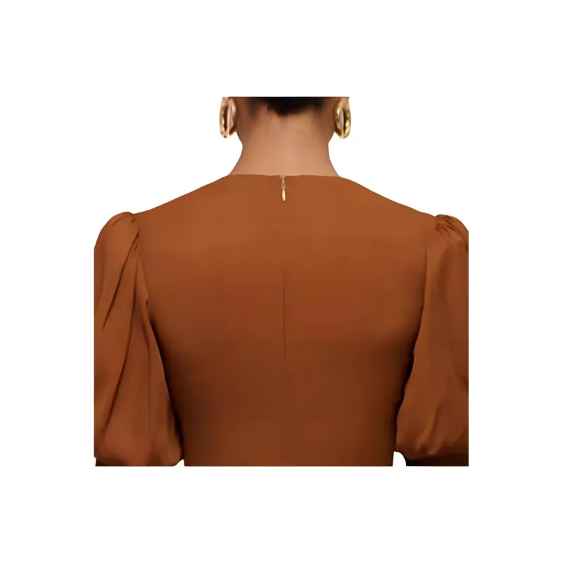 Self portrait Long Sleeved Dress Women's Caramel Coffee-4