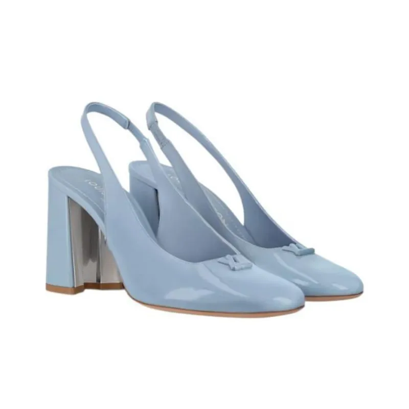 LOUIS VUITTON Swing Slingback Chunky Heel High Heels 8.5cm Women's Blue-2