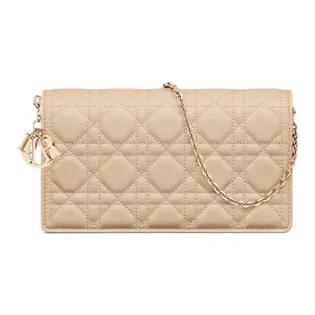 DIOR Lady Dior Lambskin Clutches Shoulder Bags Women's Light Beige