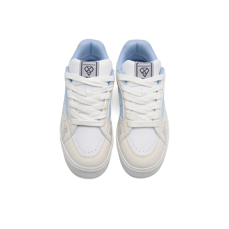 OAOQ Cushioned Wear Resistant Lightweight Breathable Low Top Skateboard Shoes Women's Beige Blue-4