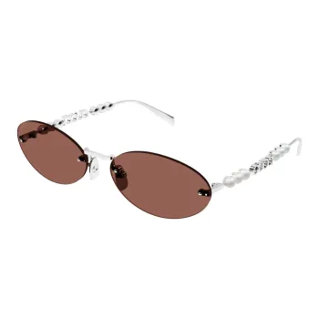 GUCCI Metal Oval Sunglasses Unisex Silver