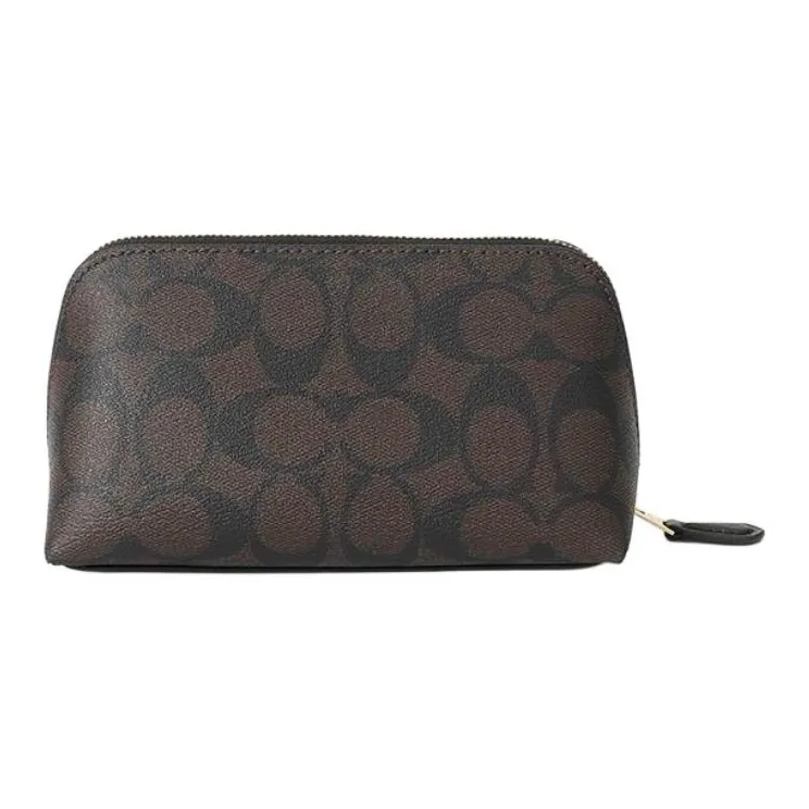 COACH Canvas Clutch Makeup Bag Women's Brown-1