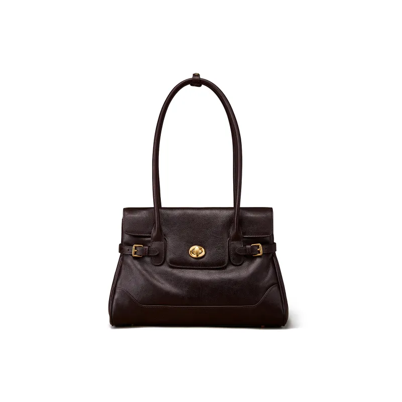 KAISER Top Grain Vegetable Tanned Cow Leather Shoulder Bag Regular Women's Coffee/Black-1