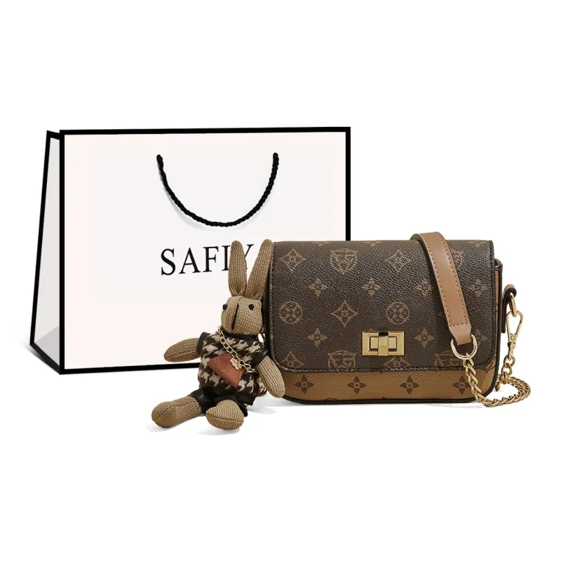 Safiya Synthetic Leather Small Square Bag Shoulder Bag, Crossbody Bag Medium Size Women's Coffee/White-0
