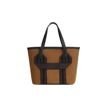 HERMES Pursangle Clemence Leather With Wooly Canvas Tote Bag Shopping Bag Handbag Medium Size Women's Chestnut & Black