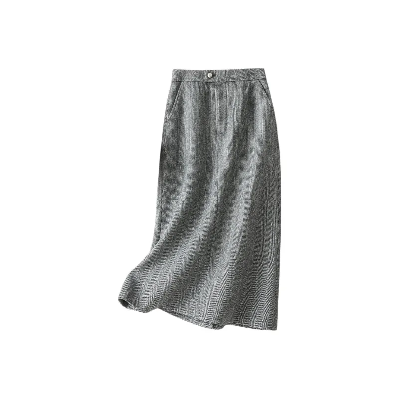 IHIMI Casual Long Skirt Women's Dark Heather Gray-1