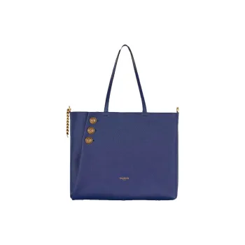 BALMAIN Grained Calfskin Tote Bag Shopping Bag Shoulder Bags Women's Marine Blue