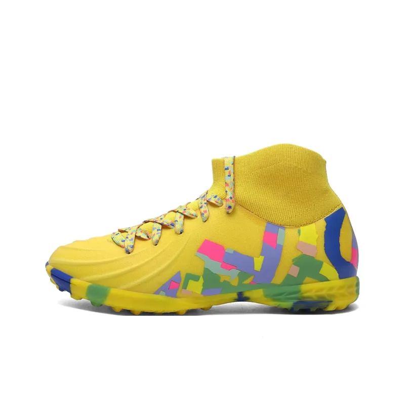 Kuding Soccer Shoes Unisex High Top White/Yellow/Blue-25