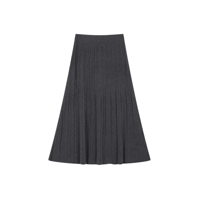 IHIMI Knit Long Skirts Women's Dark Gray-1