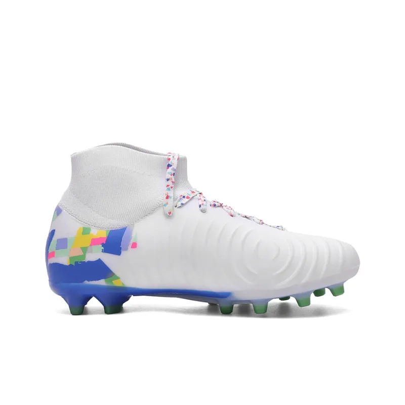 Kuding Soccer Shoes Unisex High Top White/Yellow/Blue-7