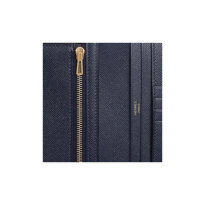 HERMES Bearn Madame Calfskin Wallet Women's 2Z Bleu Nuit Midnight Blue-2