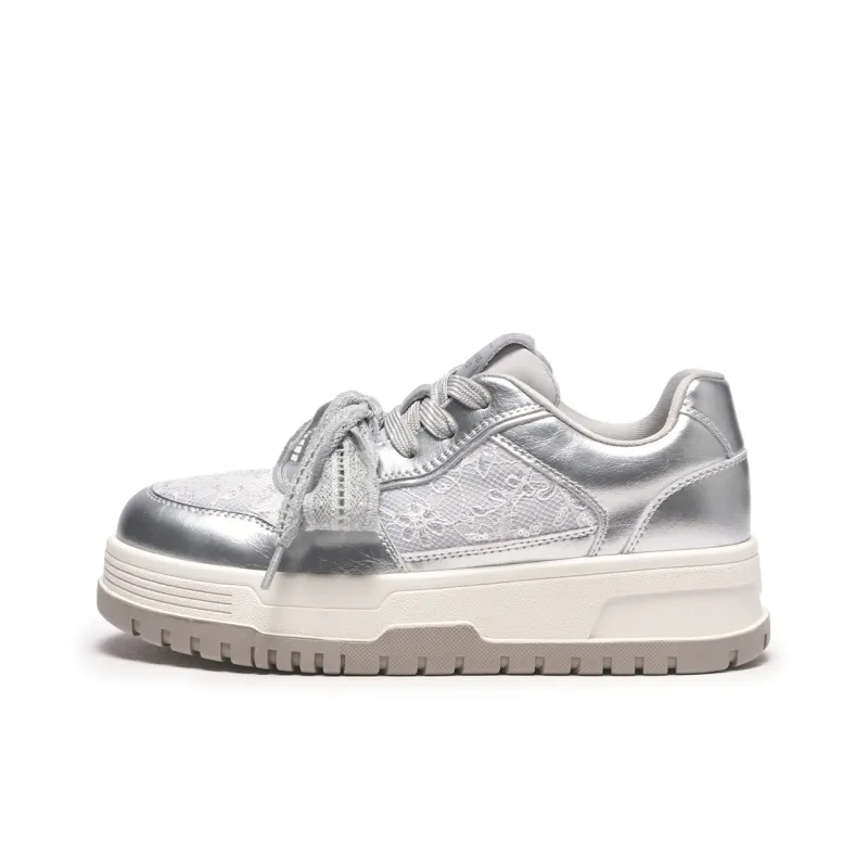 Hotwind Cream Lace Series Height Increasing Low Top Skateboard Shoes Women's-5