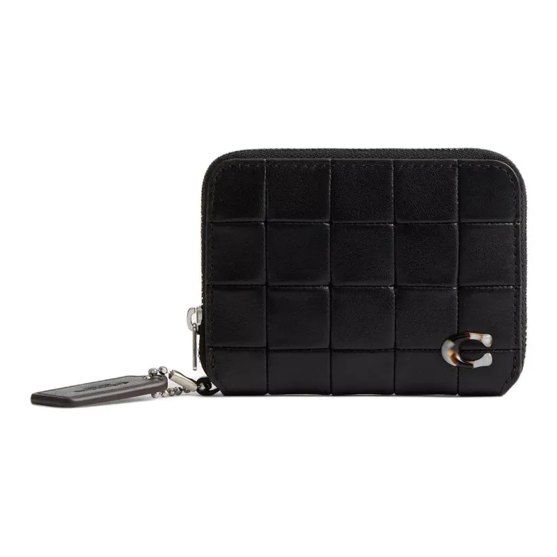 COACH Zip Around Leather Wallet Mini Women's Black-0