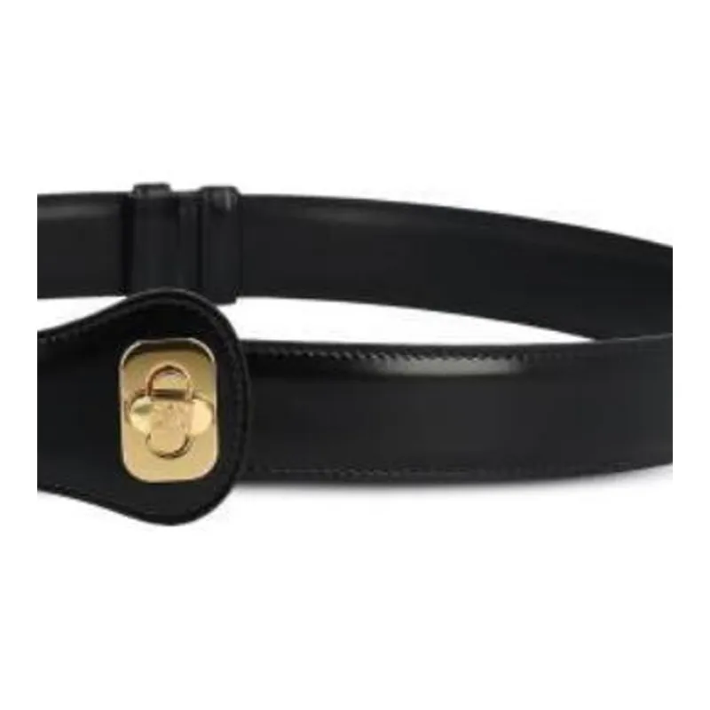 CELINE Calfskin, Metal Leather Belts Women's Black 3cm-1