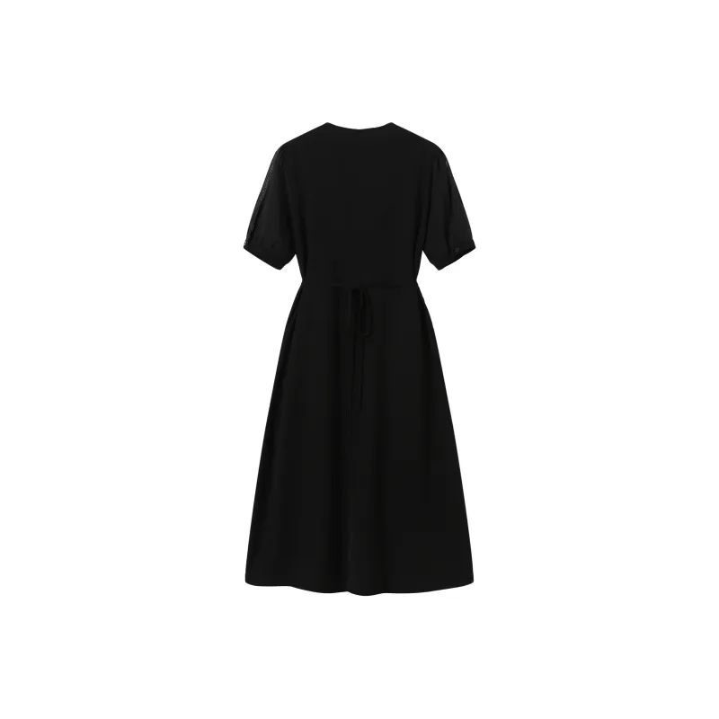 Korean Style Short Sleeved Dress Women's Black-1