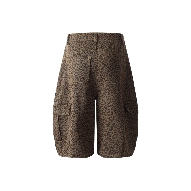 JASONWOOD Denim Shorts Unisex Leopard Print-1