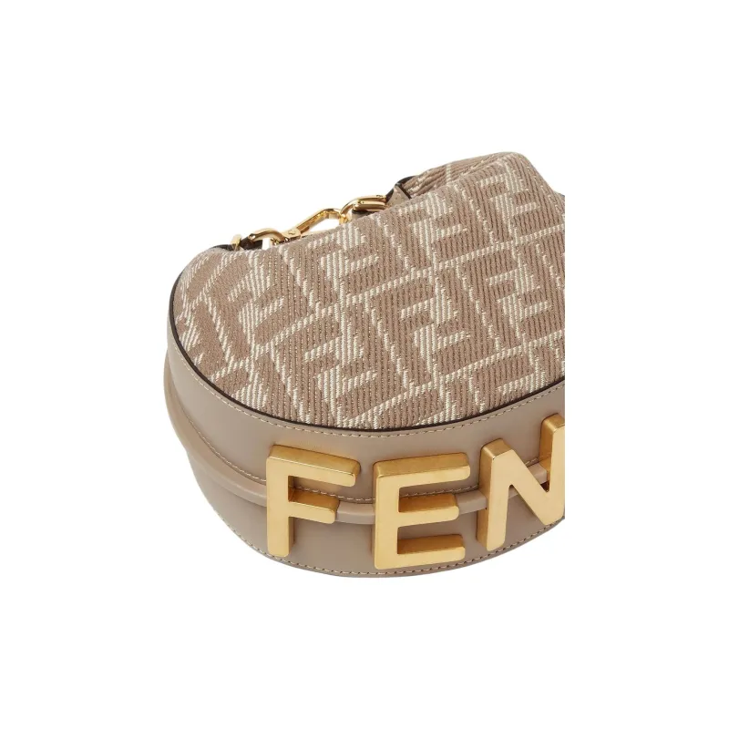 FENDI Fendigraphy Fabric Crescent Bag, One Shoulder Handbag Mini Women's Gray-3