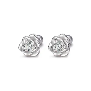KING OF BLING 999 Fine Silver With Zircon Stud Earrings Women's
