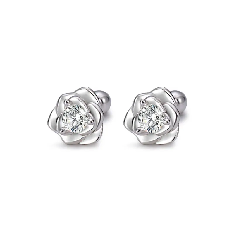 KING OF BLING 999 Fine Silver With Zircon Stud Earrings Women's-0