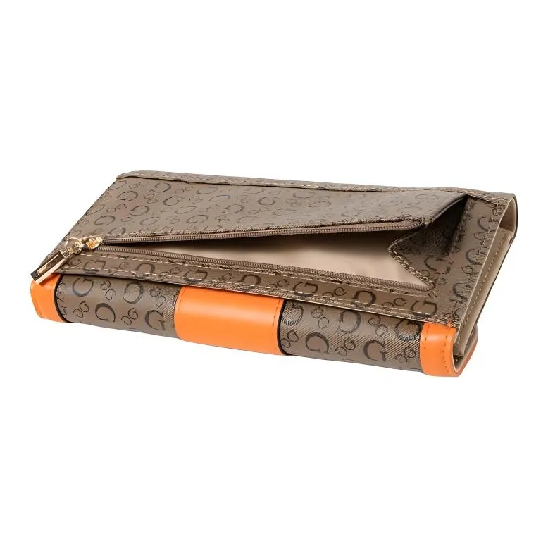 GUESS PVC Polyvinyl Chloride Synthetic Leather Clutches Wallets Women's Orange-4