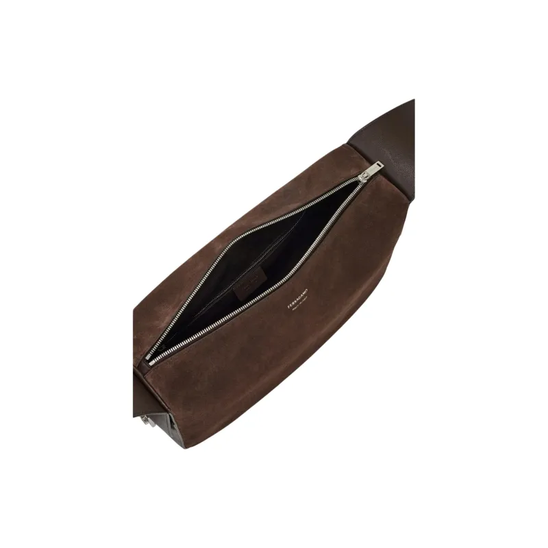 FERRAGAMO Hammered Texture Cow Leather Shoulder Bag, Crossbody Bag Men's Dark Brown-2