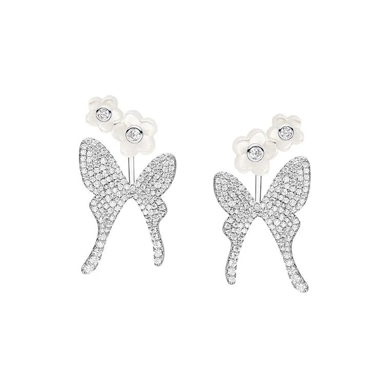 HEFANG 925 Sterling Silver Tail Butterfly Garden Hoop Earrings Women's-0