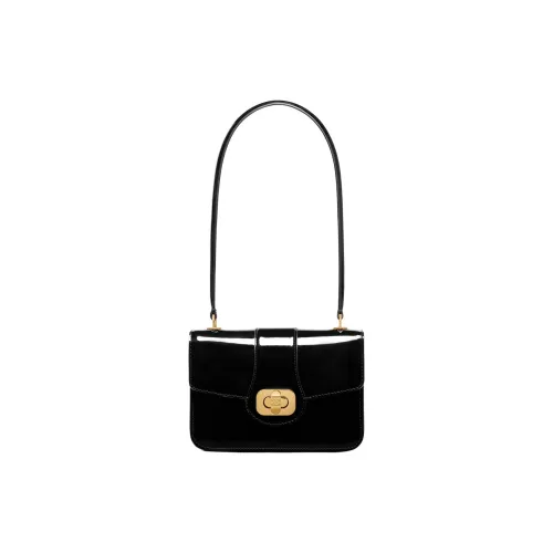 CELINE Patent Leather Calfskin Shoulder Bag Women's Black