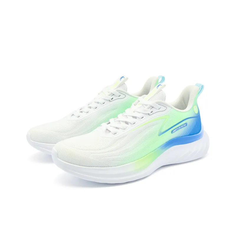 QIAODAN Cushioned Slip Resistant Abrasion Resistant Low Top Casual Running Shoes Men's White Green-2