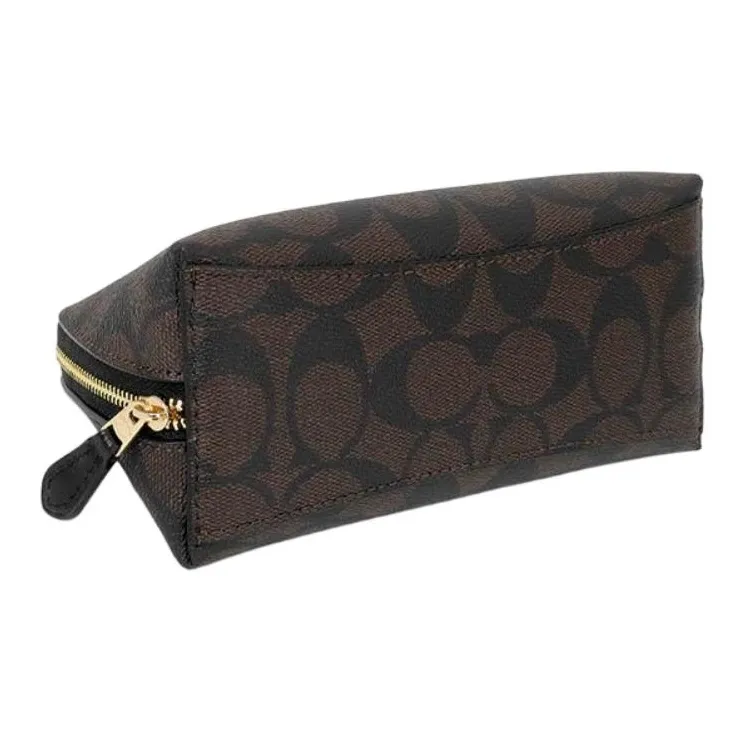 COACH Canvas Clutch Makeup Bag Women's Brown-3