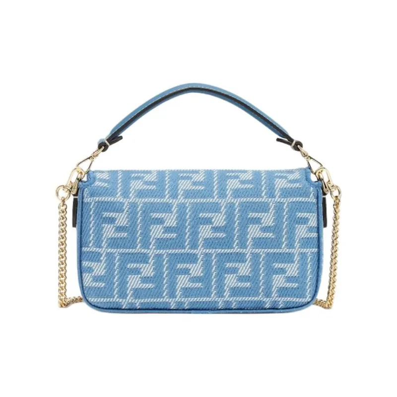 FENDI Baguette Cotton Shoulder Bag Crossbody Bag Handbag Mini Women's Blue-2