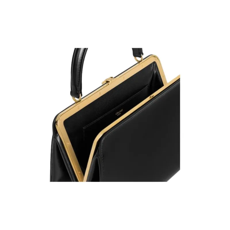 CELINE Calfskin Handbag Medium Size Women's Black-4