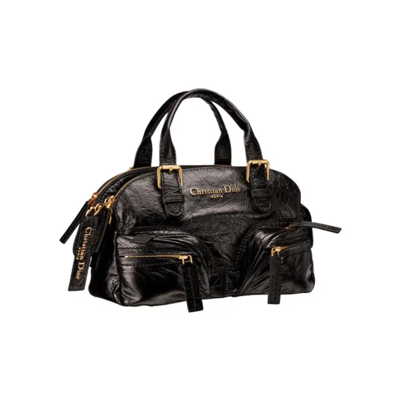 DIOR Cow Leather Bowling Bag, Handbag Trumpets Women's Black-0