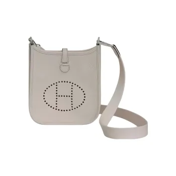 HERMES Evelyne Clemence Leather Shoulder Bag Crossbody Bag Mini Unisex 8L Beton Glacier White