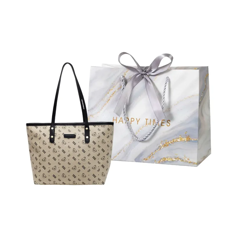 Miss Angel PU Tote Bag Shopping Bag Shoulder Bags Women's Black/Khaki-3